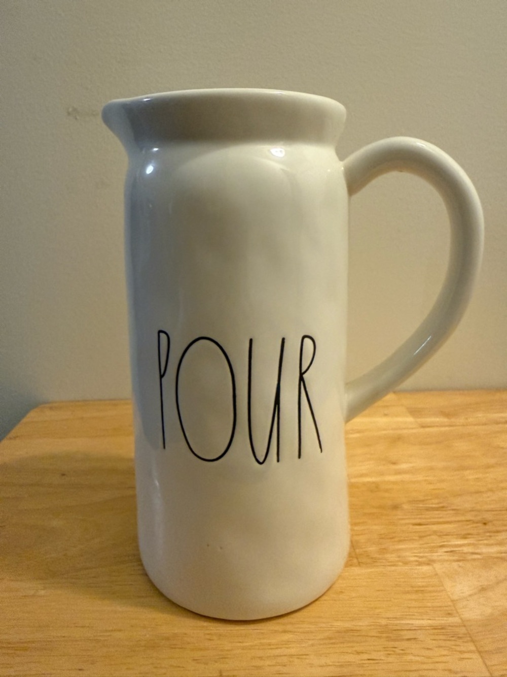 Rae Dunn White Ceramic Pitcher with 'POUR' Script